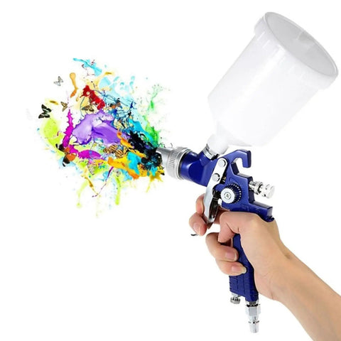 Lightweight Aluminum Pneumatic Paint Sprayer With Mixing Cup For Vehicles And Home Projects, showcasing fine mist spray.