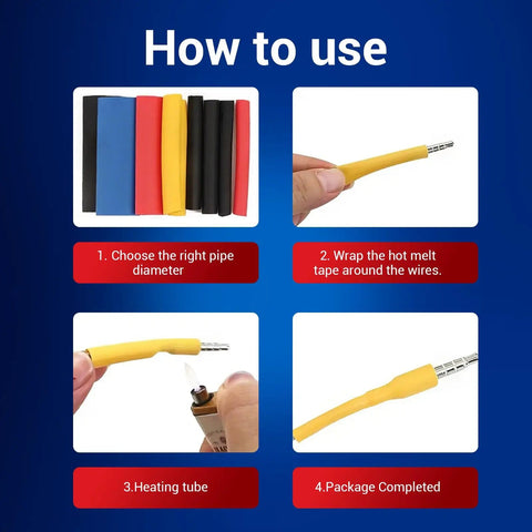 Steps for using Heat Shrink Tubing Kit Flexible Insulation Sleeves For Wire And Cable Repair Electrical Waterproof Automotive And Home Use 2 Pack Mix Bagged Ideal For DIY Projects And Pro Electrical Work