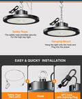 UFO LED High Bay Light 150W Daylight 5000K 22500LM 12 Pack Plug And Play Shop Lighting installation process shown