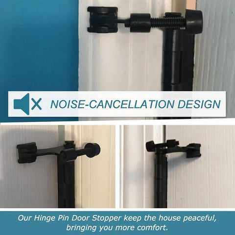 Image showing 24 Pack Heavy Duty Hinge Pin Door Stops With Thick Rubber Bumpers Adjustable Zinc Alloy Wall Guards attached to a door.