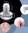 Forty Pack Clear Glass Table Bumper Pads With Five Millimeter Stem For Furniture And Cabinet Setup Top Shelf Soft Cushioning Total anti-slip spacer and dimensions 5mm stem and 9.5mm top.