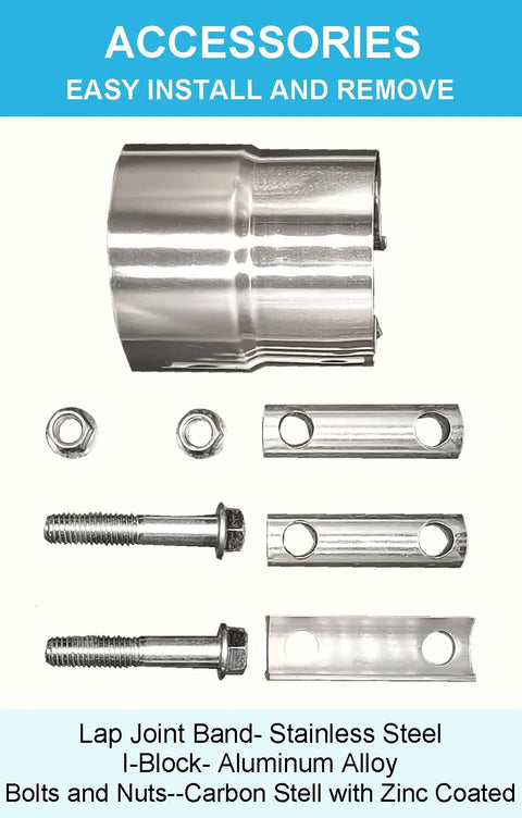 DecoHongDi 2.5-inch stainless steel lap-joint exhaust clamp set, 2-pack with bolts, nuts and sleeves