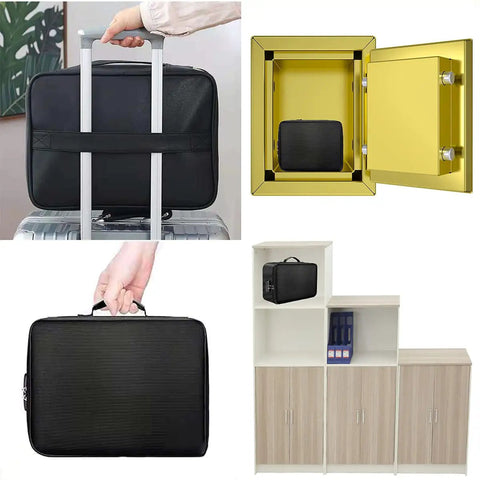 Fireproof File Organizer Bag With Lock Water Resistant Document Safe for Home Office Travel in various settings