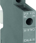 Single CAL4-11 Auxiliary Contact Block 1NO/1NC Side-Mount for AF Series Contactors, 600V Rated, Grey Housing Front View