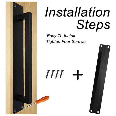 8.27 Inch Sliding Barn Door Handle Matte Black Stainless Surface Mount Kit With Full Hardware No Groove Cut Needed For Quick DIY Friendly Install Durable Modern Door Pull In One Pack Ideal For Cabinet Gates And Glass Doors, surface-mounted with screws