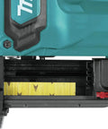 Close-up of 18V LXT Lithium Ion Cordless 23 Gauge Pin Nailer Tool Only Renewed showing loading mechanism and yellow pin gauge.