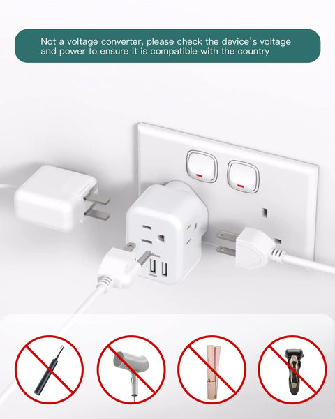 2 Pack US To UK Ireland Travel Plug Adapter Type G Power Outlet With 3 US Outlets And 3 USB Ports in wall socket
