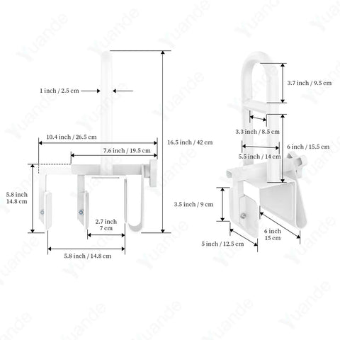 Heavy Duty Stainless Steel Bathtub Safety Rail With Rock Solid Adjustable Tub Handle For Bathrooms Featuring Oil Rubbed White Finish dimensions diagram.