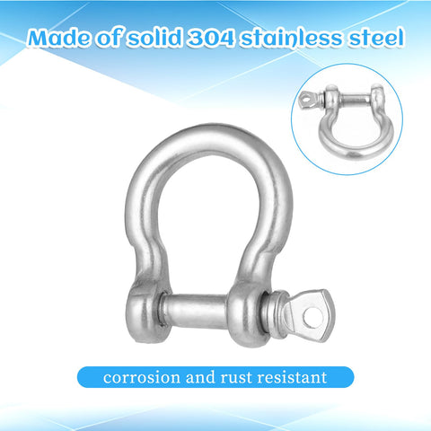 Eight Pack Heavy Duty Screw Pin Anchor Shackles Three Sixteenth Inch 304 Stainless Steel D Ring Bow Clevis Shackle displayed