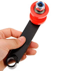 Easy Install Atv Chain Tensioner Kit For 110 To 250cc Off-Road Ride With Steel And Plastic Roller For Strong Stability And Smooth Shifting On Any Trail You Hit Today. black steel arm with red plastic roller ATV chain tensioner