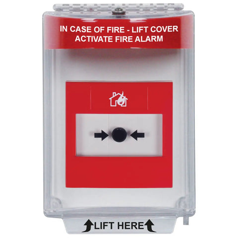 Universal Stopper Flush Mount Protective Cover For Pull Stations And Call Points Red Indoor Outdoor Polycarbonate Shield With Fire Label