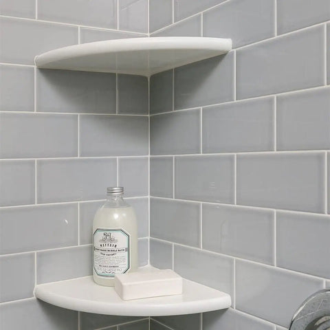 Pure White Engineered Marble And Quartz Shower Corner Shelf Polished 9x9 Inch Maintenance Free And Stain Resistant No Hardware Included Easy Install