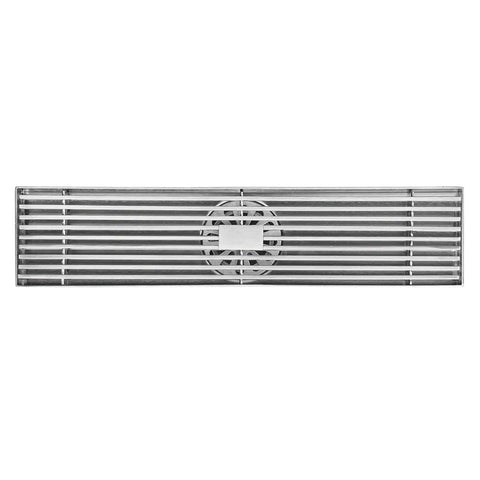 Built Different Rectangular Drain Cover With Removable Tile Grate And Hair Catcher Brushed Black Stainless Steel Finish.