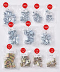 Pro Rivet Nut Tool Kit 13 Inch Set With 11 Metric And SAE Mandrels 150 Piece Rivnut Assortment Kit with each size labeled