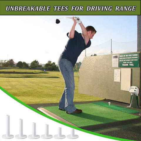 Person using Durable Rubber Golf Tees 6 Pack For Driving Range And Indoor And Outdoor Practice Mat Three And A Quarter Inch Long