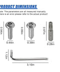Built Tough Heavy Duty Stainless Steel License Plate Screws With Slick Chrome Cap Anti Theft Hex Bolts dimensions in inches.