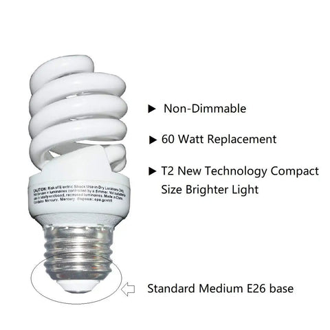 Bright 13W CFL Light Bulb 60W Equivalent Soft White 2700K 1040 Lumens Spiral Bulb With E26 Base Two Pack Not Dimmable Ideal For Home Office Kitchen Living Room Lighting