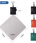 SEIBER microfiber eyeglass cleaning cloth with neoprene pouch, 7x7 inches; 3-pack in black, orange and teal.
