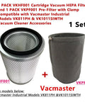 HEPA Cartridge Vacuum Filter And Pre-Filter With Clamp For Vacmaster Industrial VK811PH VK1011SIWTH, Replacement Kit