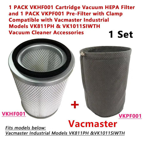 HEPA Cartridge Vacuum Filter And Pre-Filter With Clamp For Vacmaster Industrial VK811PH VK1011SIWTH, Replacement Kit