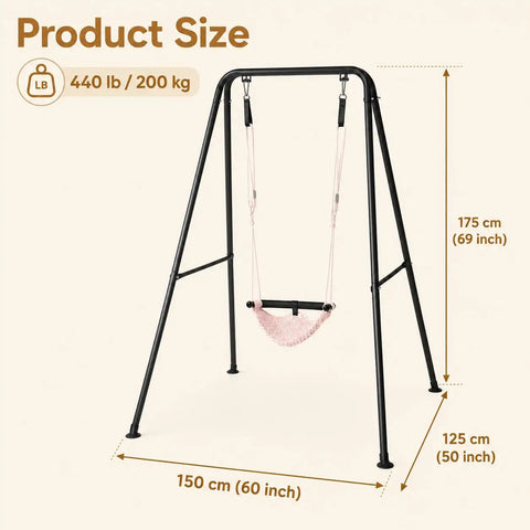 Heavy Duty Hammock Chair Stand 440 Lb Capacity Foldable Swing Frame Built To Last For Indoor Outdoor Use with dimensions shown