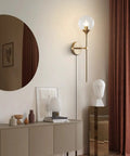 Gold Globe Wall Sconce Plug In Mid Century Modern Long Arm Light With Bubble Glass Shade Brush Brass Vanity Fixture