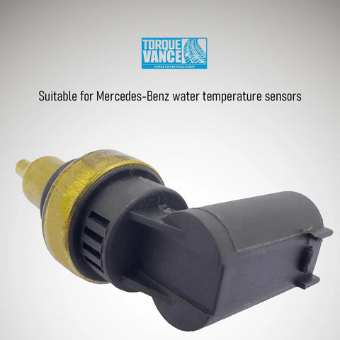 TorqueVance coolant temperature sensor for Mercedes-Benz, brass body with black plastic connector