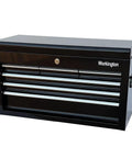 Front view of Portable Metal Tool Chest With 6 Drawers 24 Inch Cabinet Ball Bearing Drawer Slides Lockable Steel Tool Storage Box Organizer Heavy Duty Black Metal Toolbox For Home Garage Projects.