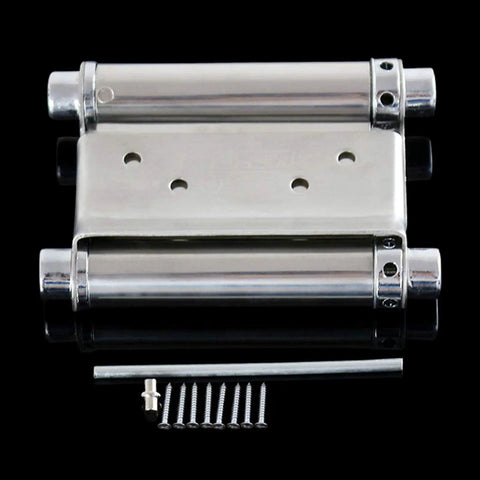 Heavy Duty Stainless Steel Double Open Spring Door Hinge 4 Inch Two Way Hinge with screws shown