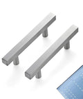 30 Pack Brushed Nickel Square Cabinet Pulls 5 Inch Overall Length With 3 Inch Center Mount Half Inch Width 35mm Projection Stainless Steel Drawer Handles Includes Mounting Template And Screws.
