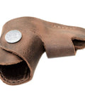 Leather Shift Lever Sock for Motorcycles Full-Grain Bourbon Brown Handmade Shifter Shoe Protection Durable Leather Gear close-up view