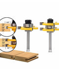 Kickstart Your Woodworking With This Awesome 2PC 6mm Tongue And Groove Router Bit Set Made For Precision T-Slot Joinery On 3/4 Inch Stock For Flooring Paneling And Furniture Projects Without Breaking The Bank, showing two router bits and wood joints.