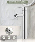 Ultra Sleek Modern Tall Vessel Sink Faucet With Single Handle One Hole Mount, Chrome Finish in bathroom setting