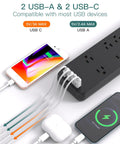 Surge Protector Power Strip With 10 Outlets And 4 USB Ports 2 USB C Six Foot Heavy Duty Extension Cord Flat Plug 2700 Joules