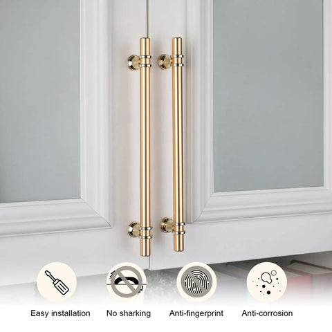 10 Pack Gold Cabinet Handles Set Brushed Brass Barrel Pulls For Kitchen And Furniture 8 Inch Center To Center Cabinet Hardware Easy Install With Two Screw Options