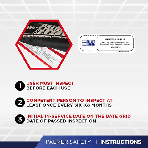 Inspection instructions for 6 Ft Single Leg Safety Lanyard With Internal Shock Absorber And Dual Snap Hooks, OSHA ANSI Compliant