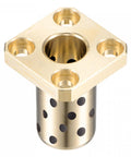 Pro Grade Sleeve Bearings With Square Flanged Heads Featuring Hassle Free Self Lubricating Graphite Bushings 12mm Bore And 18mm OD Plus 35mm Length close-up showing the brass bearing with graphite lining.