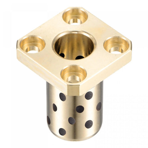 Pro Grade Sleeve Bearings With Square Flanged Heads Featuring Hassle Free Self Lubricating Graphite Bushings 12mm Bore And 18mm OD Plus 35mm Length close-up showing the brass bearing with graphite lining.