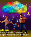 Epic 1.2m Cloud Rain Lightning Light Kit With USB Power, App Control, showing color lights and family enjoying music beneath