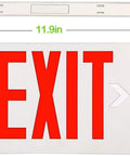 Lit Ultra Slim LED Exit Sign Dual Face 2 Pack Red Letter Emergency Exit Lights 120V-277V with dimensions overlaid in green text.