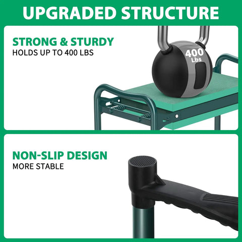 Garden Kneeler And Seat With Extra Wide Soft Kneeling Pad And Large Tool Pouches, Heavy Duty Foldable Garden Stool with 400 lb capacity