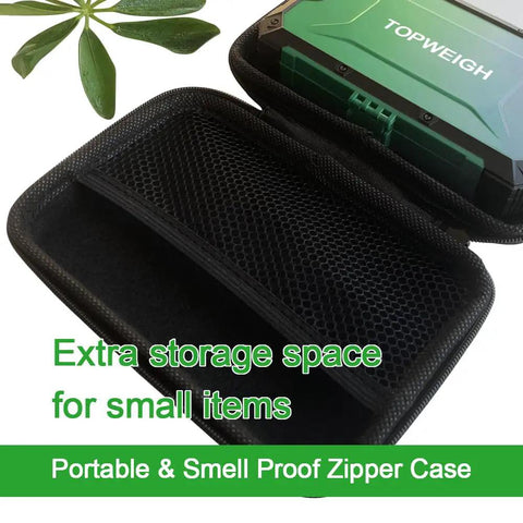 Pocket Scale 500g 0.01g With Backlit Display Jewelry And Coin Scale Precision Gram Scale Six Weighing Units Dual Powered USB Or 2 AAA Batteries Zipper Case Cal Weight USB Cable Included shown with green and black zipper case open