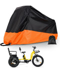 Durable 210D Waterproof Tricycle And Bike Cover For Outdoor Use Fits 1 To 2 Bikes With Full Coverage Snug Fit Universal Size 90.5L By 37.4W By 49.2H For Most Adult Tricycles And E Bikes Orange Weatherproof Dustproof All Weather, black and orange
