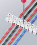 10 Or 20 Pack 12-Position Dual Row Screw Terminal Block Kit For Small Home Projects And Electrical Wiring in use with wires connected