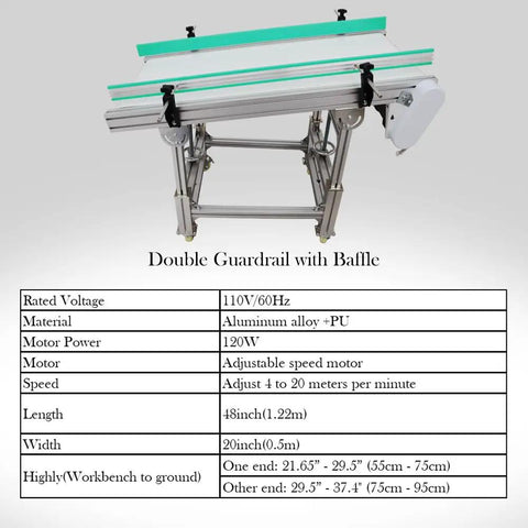 PU Inclined Wall Conveyor Belt 48 Inch Long By 20 Inch Wide Aluminum Industrial Transport Conveyor Machine 110V Heavy Duty