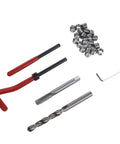 Thread Repair Kit M8x1 25mm Complete Set With Drill Bit, 20 Inserts, Hex Wrench, And Extra Pro Grade Tools For Quick And Easy Thread Repairs In Metal, Plastic, And Aluminum Surfaces., drill bit, tap, inserts, and hex wrench on white background