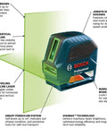 Beefy Outdoor Green Cross Line Laser Level with 75 ft range, self leveling, horizontal and vertical modes, electronic laser shown