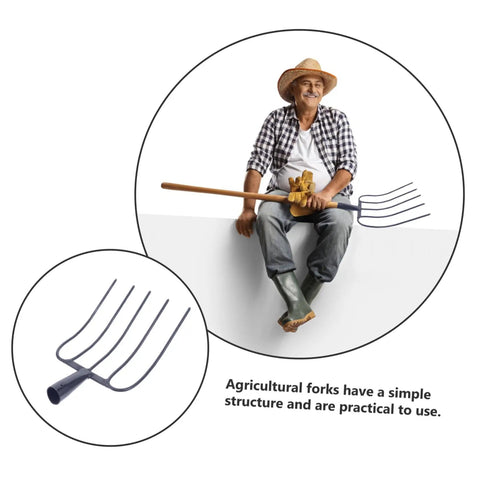 Heavy Duty Farm Pitchfork For Horse Manure And Grass Cleanup Multi Functional Rural Yard Fork with farmer sitting casually