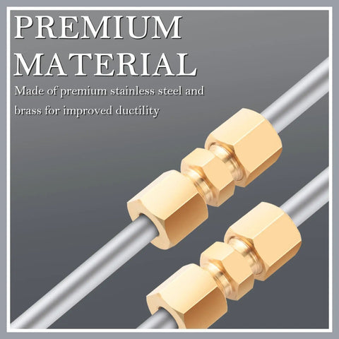 3/16 Inch Brake Line Fitting Kit With Bubble Flare And Double Flare Ends, Includes Four Brass Union Connectors, Universal Car Brake Line Repair Kit For Quick, DIY Vehicle Brake Line Fix, stainless steel and brass fittings
