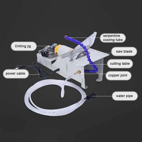 Heavy Duty 750W Rotary Tool And Bench Grinder With Variable Speed Up To 10000 RPM with drilling jig, saw blade, and cooling tube.